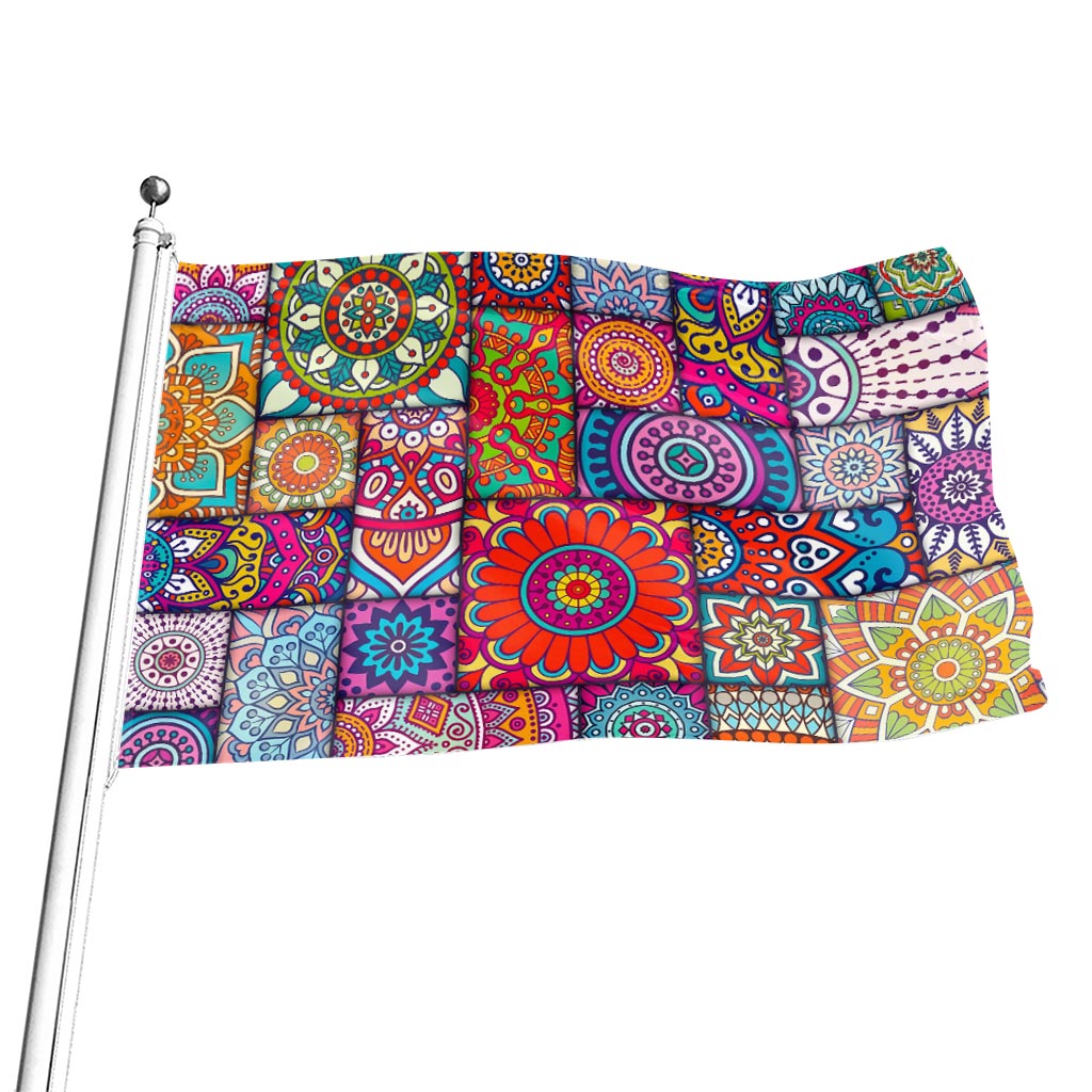 Square Bohemian Mandala Patchwork Print Flag