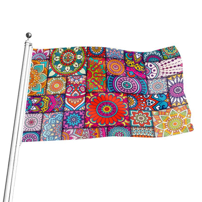 Square Bohemian Mandala Patchwork Print Flag