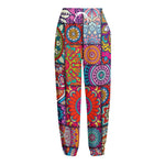 Square Bohemian Mandala Patchwork Print Fleece Lined Knit Pants