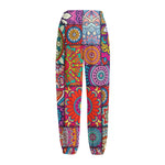 Square Bohemian Mandala Patchwork Print Fleece Lined Knit Pants