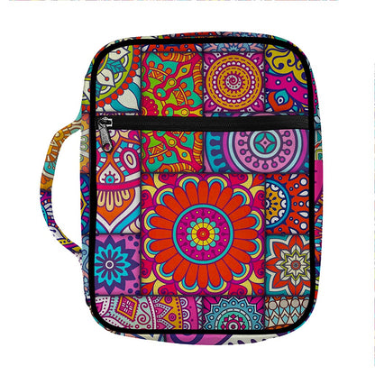 Square Bohemian Mandala Patchwork Print Front Pocket Bible Bag