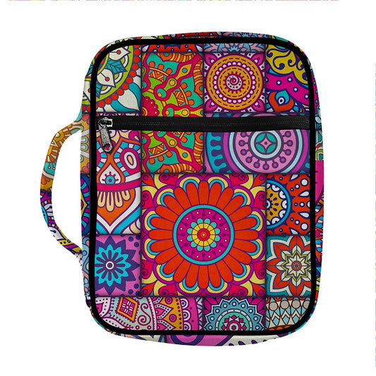 Square Bohemian Mandala Patchwork Print Front Pocket Bible Bag