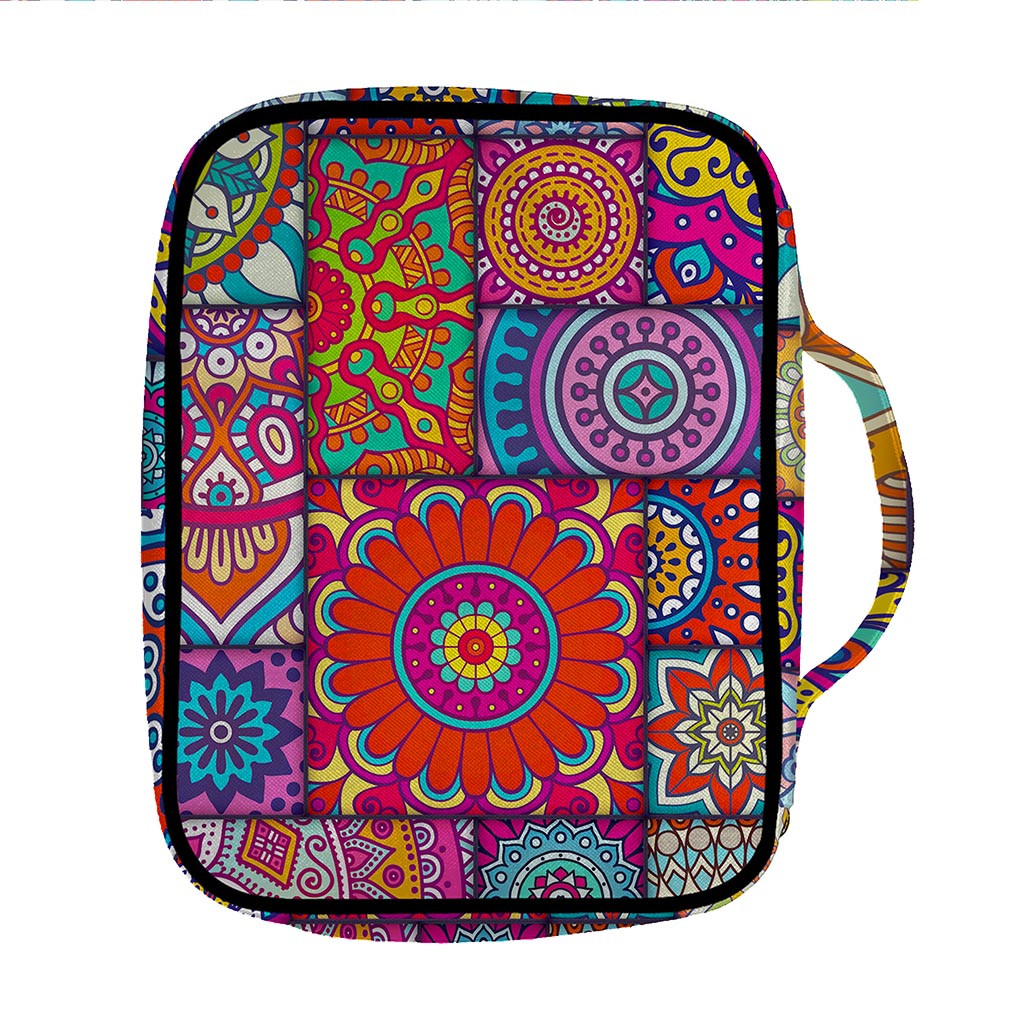 Square Bohemian Mandala Patchwork Print Front Pocket Bible Bag
