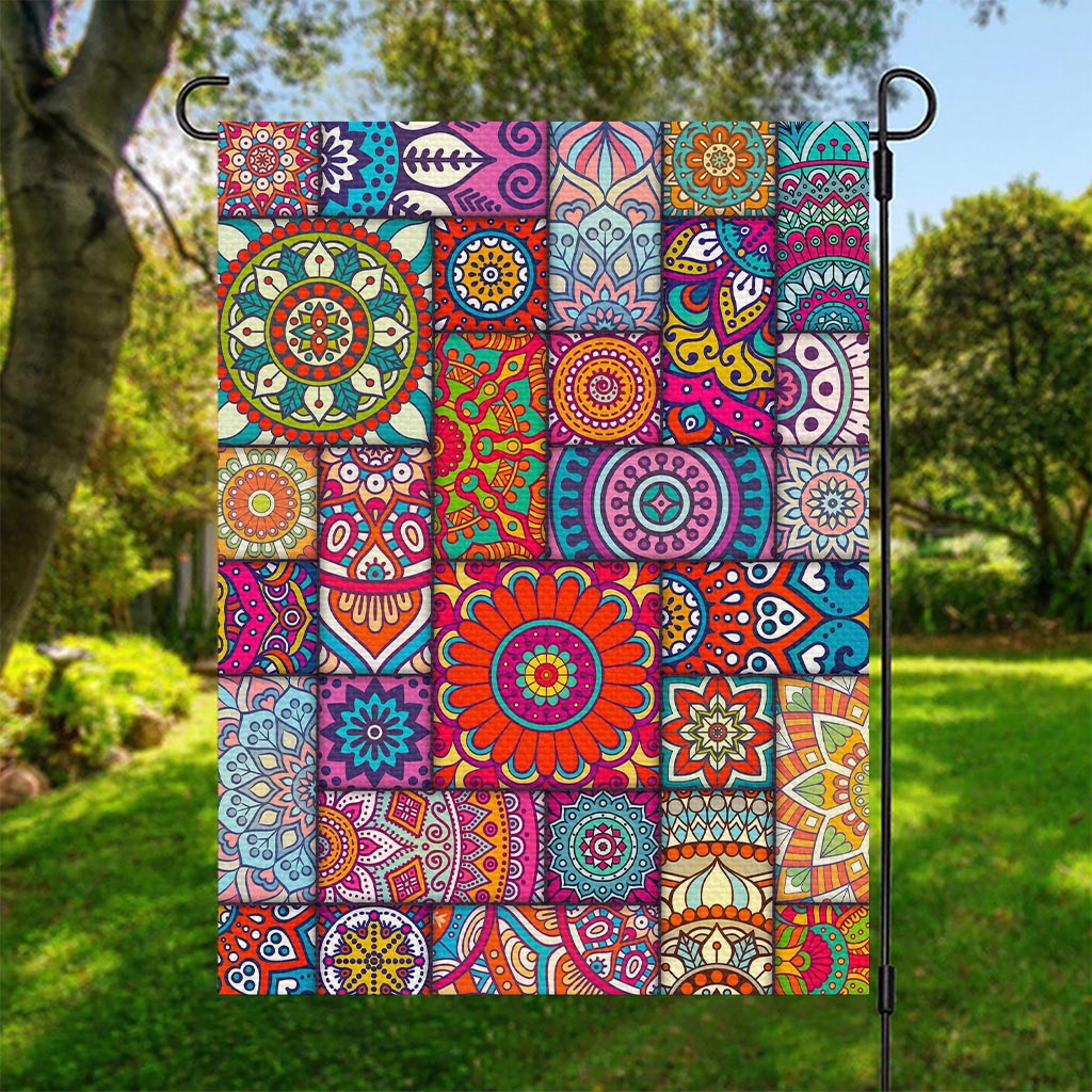 Square Bohemian Mandala Patchwork Print Garden Flag