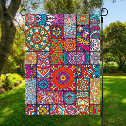 Square Bohemian Mandala Patchwork Print Garden Flag