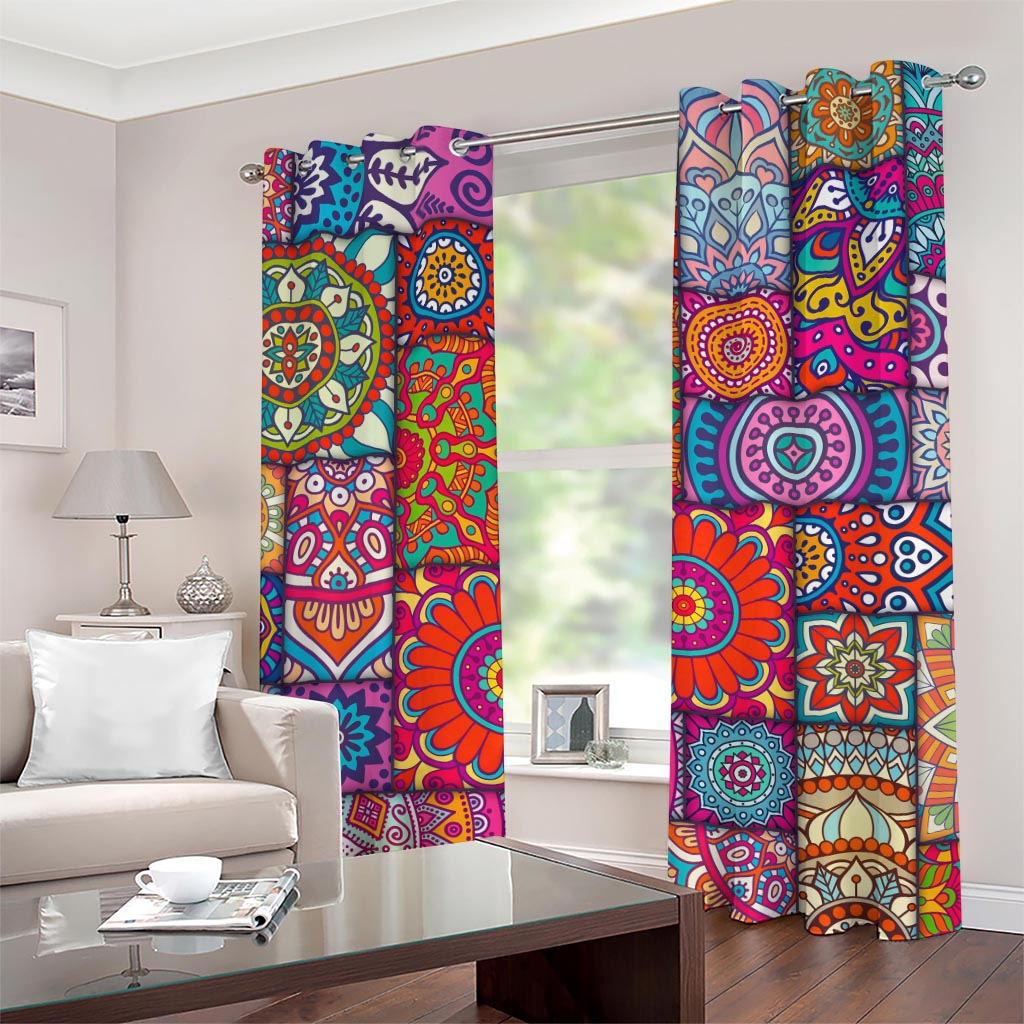 Square Bohemian Mandala Patchwork Print Grommet Curtains