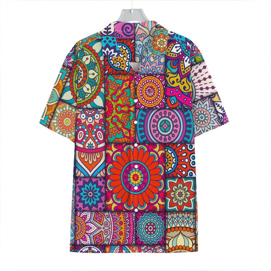 Square Bohemian Mandala Patchwork Print Hawaiian Shirt