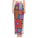 Square Bohemian Mandala Patchwork Print High Slit Maxi Skirt