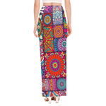 Square Bohemian Mandala Patchwork Print High Slit Maxi Skirt