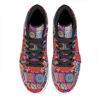 Square Bohemian Mandala Patchwork Print High Top Leather Sneakers