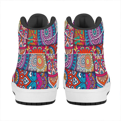 Square Bohemian Mandala Patchwork Print High Top Leather Sneakers