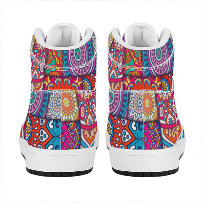 Square Bohemian Mandala Patchwork Print High Top Leather Sneakers