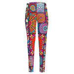 Square Bohemian Mandala Patchwork Print High-Waisted Pocket Leggings