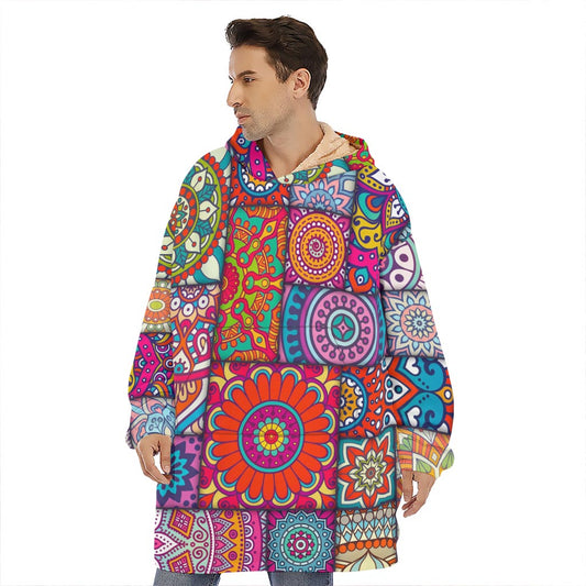 Square Bohemian Mandala Patchwork Print Hoodie Blanket