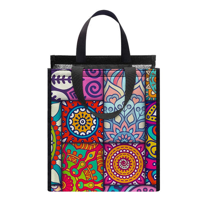 Square Bohemian Mandala Patchwork Print Insulated Lunch Tote