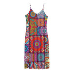 Square Bohemian Mandala Patchwork Print Jersey Midi Cami Dress