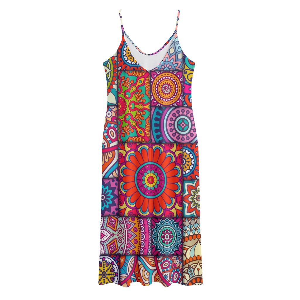 Square Bohemian Mandala Patchwork Print Jersey Midi Cami Dress