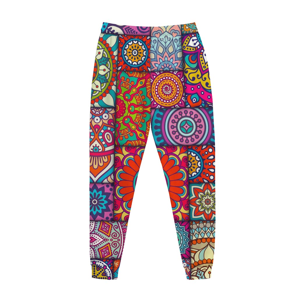 Square Bohemian Mandala Patchwork Print Jogger Pants