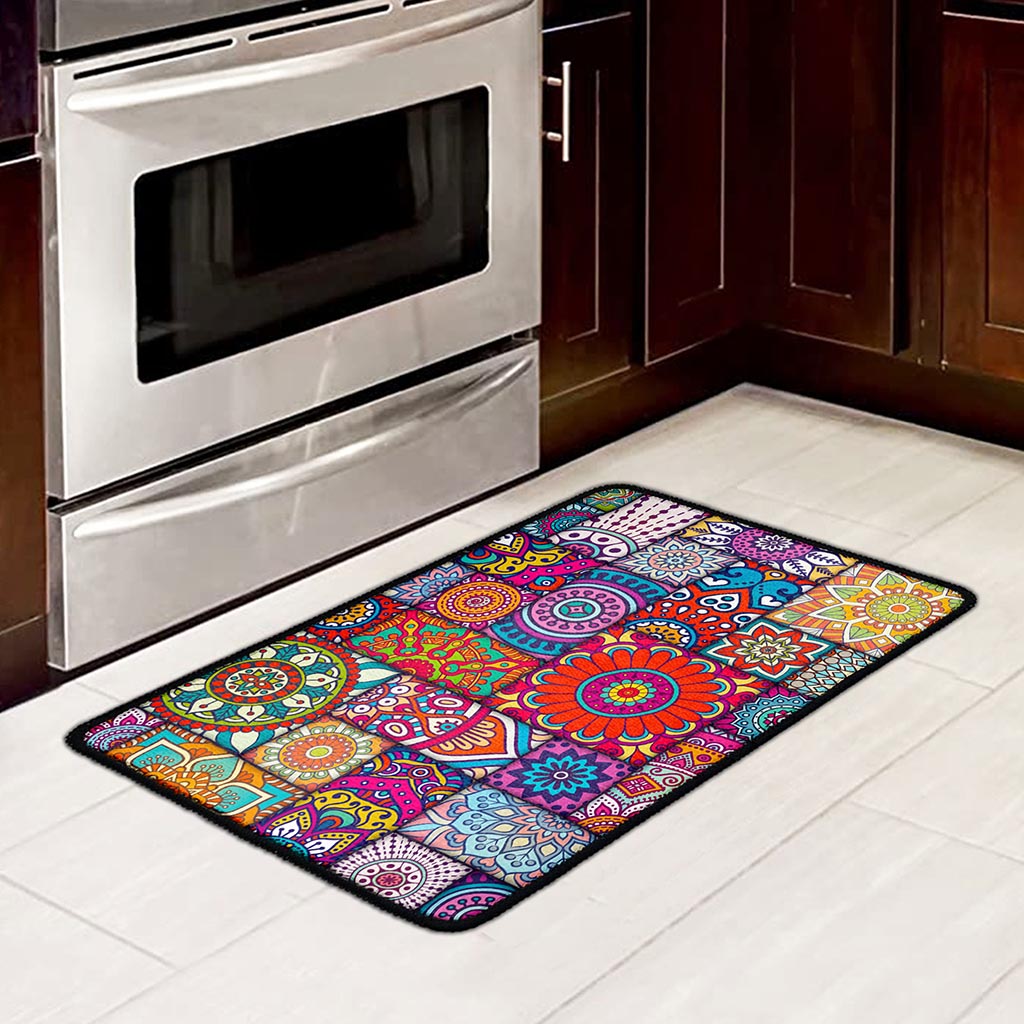 Square Bohemian Mandala Patchwork Print Kitchen Mat