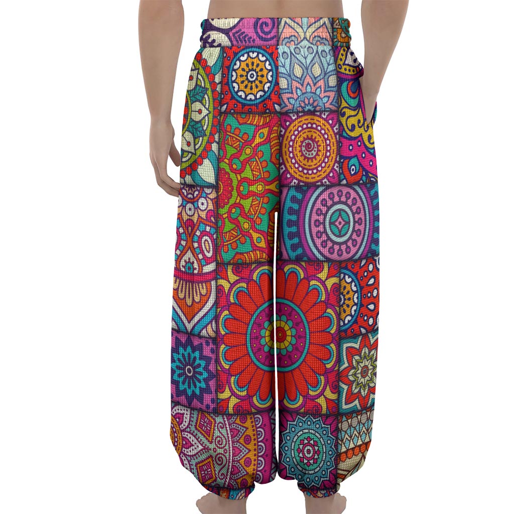 Square Bohemian Mandala Patchwork Print Lantern Pants