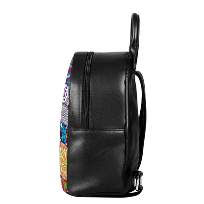 Square Bohemian Mandala Patchwork Print Leather Backpack