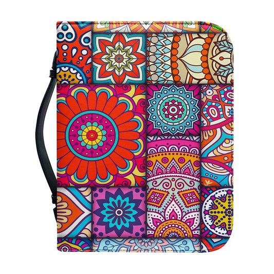 Square Bohemian Mandala Patchwork Print Leather Bible Cover