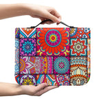 Square Bohemian Mandala Patchwork Print Leather Bible Cover