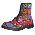 Square Bohemian Mandala Patchwork Print Lace-Up Boots