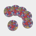 Square Bohemian Mandala Patchwork Print Leather Coaster Set