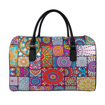 Square Bohemian Mandala Patchwork Print Leather Duffle Bag