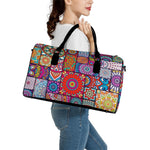 Square Bohemian Mandala Patchwork Print Leather Duffle Bag