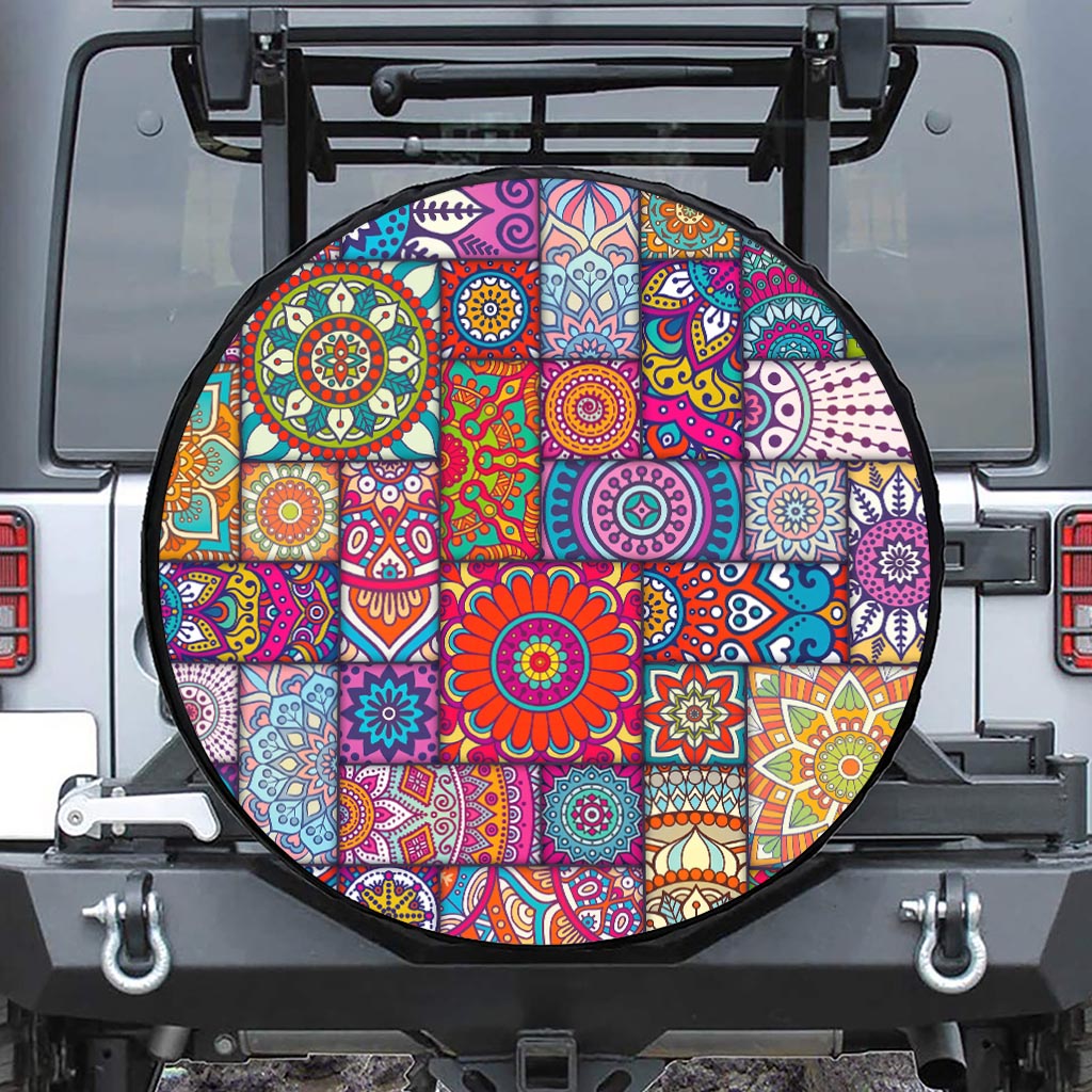 Square Bohemian Mandala Patchwork Print Leather Spare Tire Cover