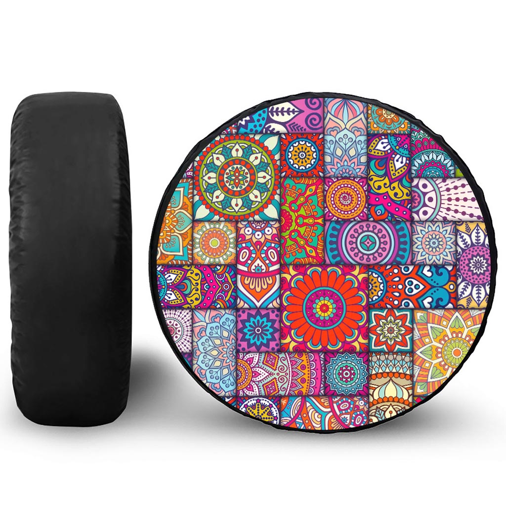 Square Bohemian Mandala Patchwork Print Leather Spare Tire Cover