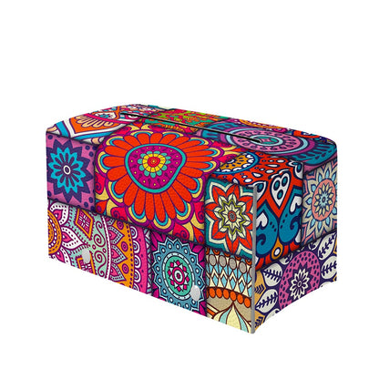 Square Bohemian Mandala Patchwork Print Leather Tissue Box Cover