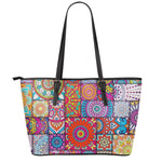 Square Bohemian Mandala Patchwork Print Leather Tote Bag