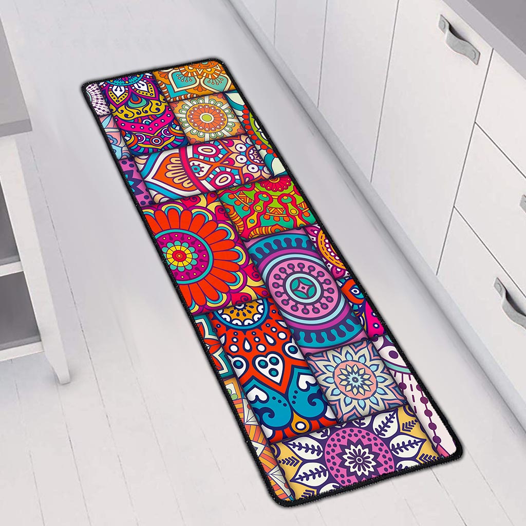 Square Bohemian Mandala Patchwork Print Long Kitchen Mat