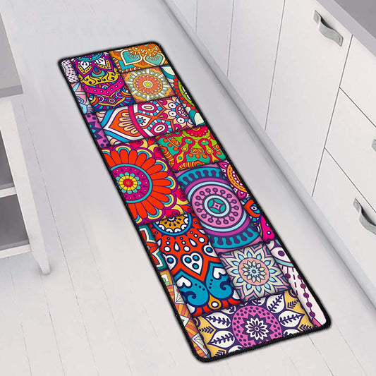 Square Bohemian Mandala Patchwork Print Long Kitchen Mat