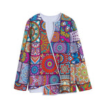 Square Bohemian Mandala Patchwork Print Long Sleeve Short Coat