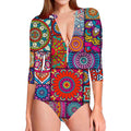 Square Bohemian Mandala Patchwork Print Long Sleeve Swimsuit