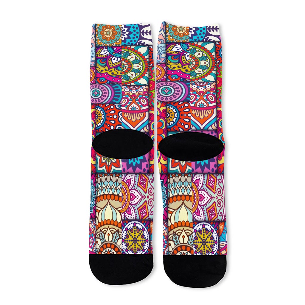 Square Bohemian Mandala Patchwork Print Long Socks