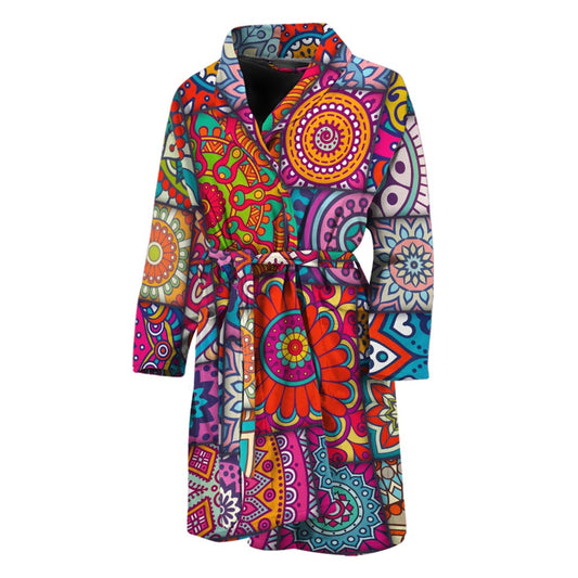 Square Bohemian Mandala Patchwork Print Men's Bathrobe