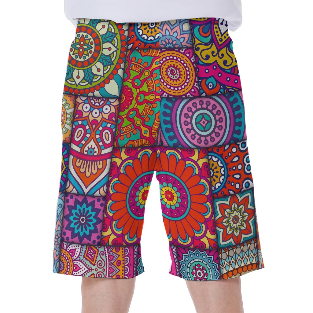 Square Bohemian Mandala Patchwork Print Men's Beach Shorts