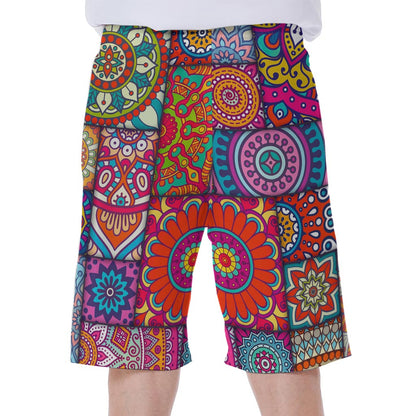 Square Bohemian Mandala Patchwork Print Men's Beach Shorts