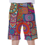 Square Bohemian Mandala Patchwork Print Men's Beach Shorts