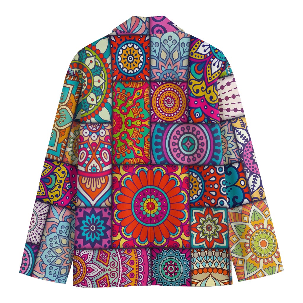 Square Bohemian Mandala Patchwork Print Men's Blazer