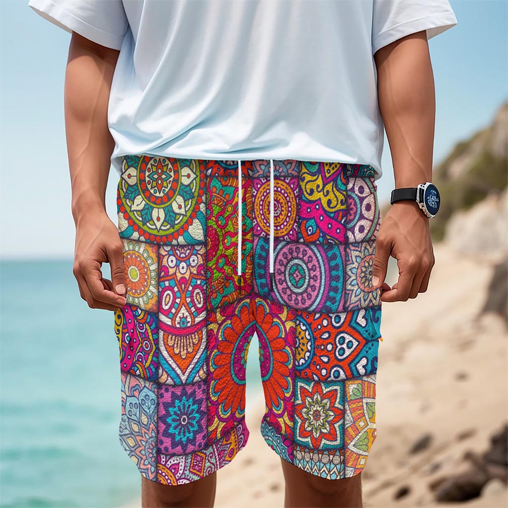 Square Bohemian Mandala Patchwork Print Men's Cargo Shorts