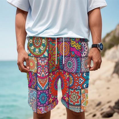 Square Bohemian Mandala Patchwork Print Men's Cargo Shorts