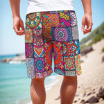 Square Bohemian Mandala Patchwork Print Men's Cargo Shorts