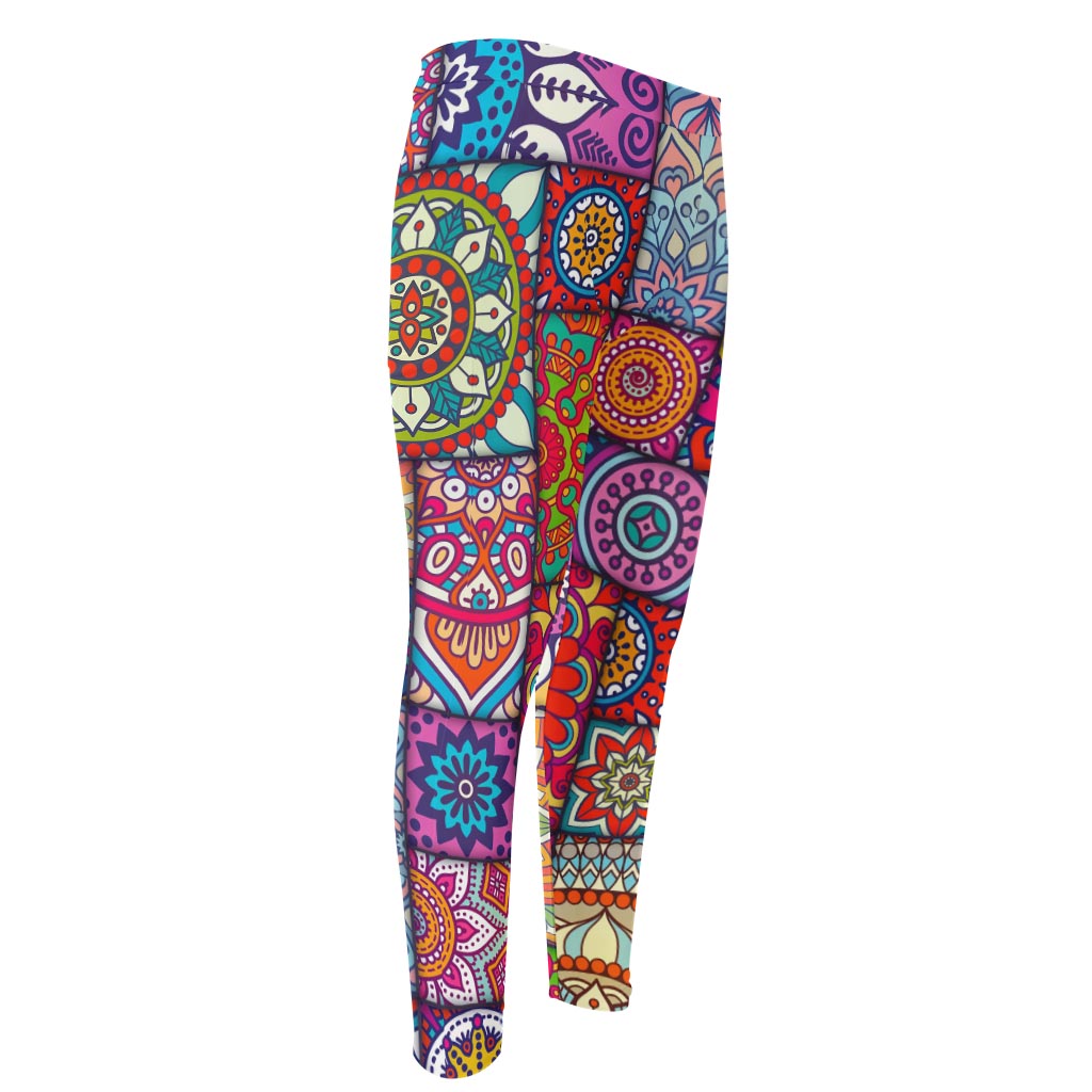 Square Bohemian Mandala Patchwork Print Men's Compression Pants