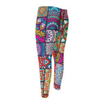 Square Bohemian Mandala Patchwork Print Men's Compression Pants